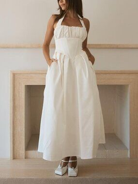 white christmas dresses Keely Cotton Sleeveless Midi Dress / White | Meshki main image 1